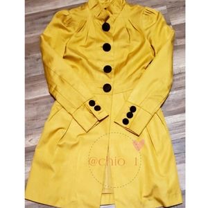 C. Luce Mustard Coat Black Buttons High Neck Sz S
